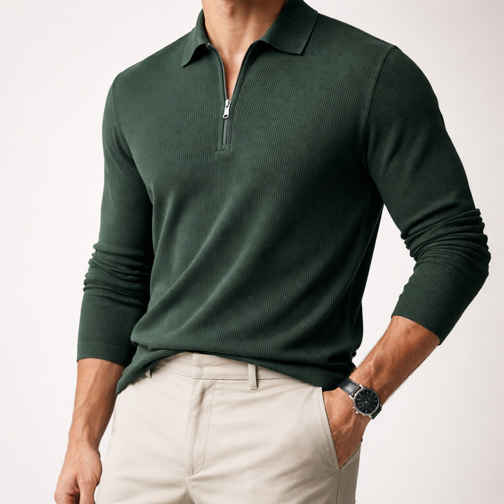 Cardwell Waffle-Knit Polo Sweater