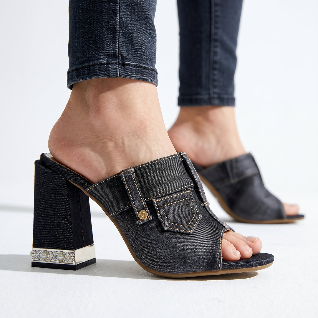Mandy Denim Block Heel