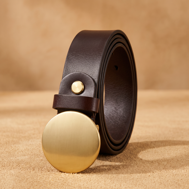 Augustine Cowhide Brass Buckle Belt