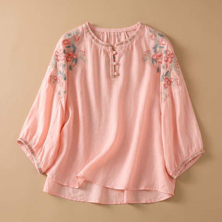 Sandra Floral Embroidered Linen Blouse