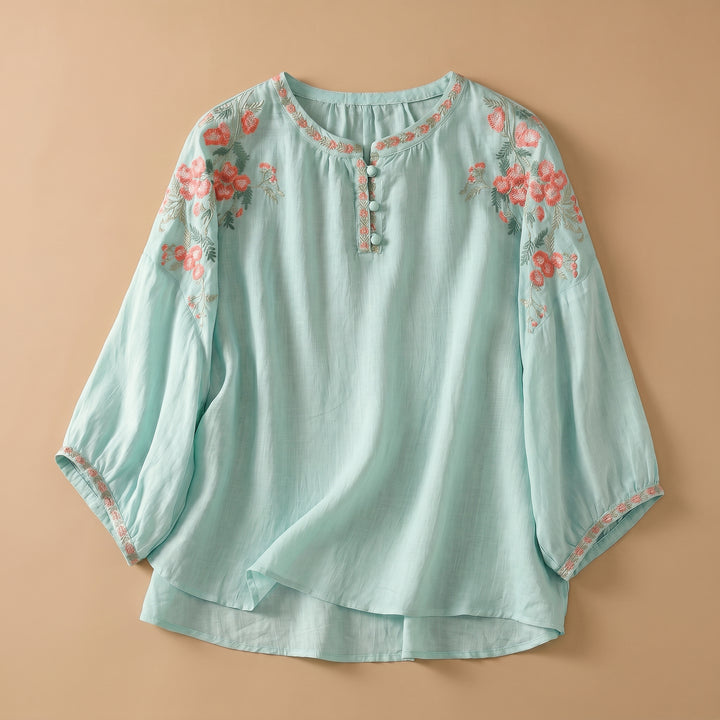 Sandra Floral Embroidered Linen Blouse