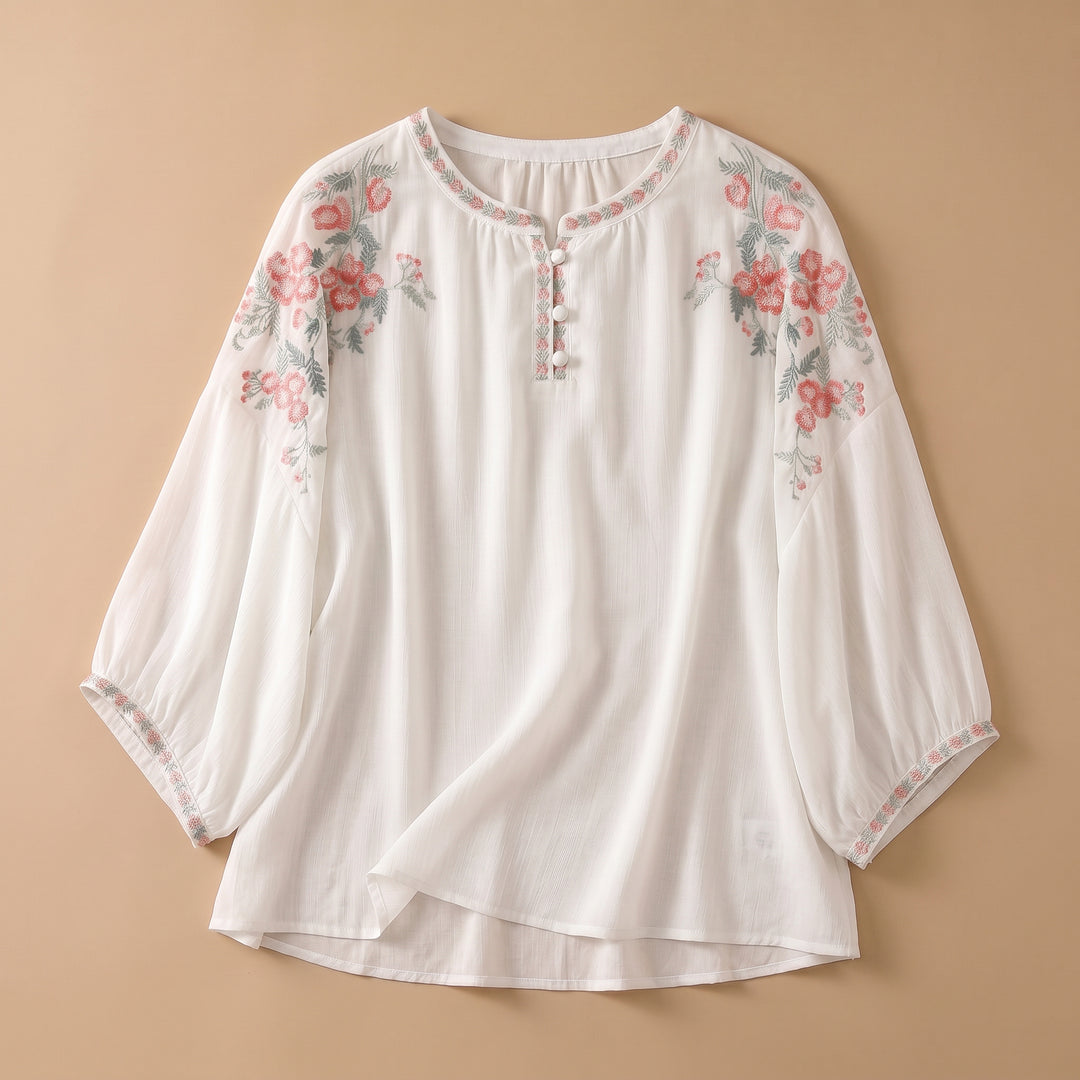 Sandra Floral Embroidered Linen Blouse