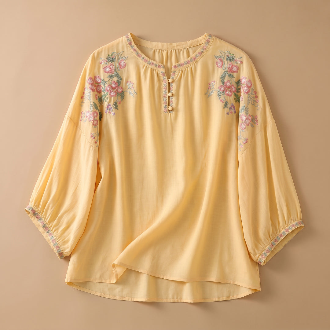 Sandra Floral Embroidered Linen Blouse