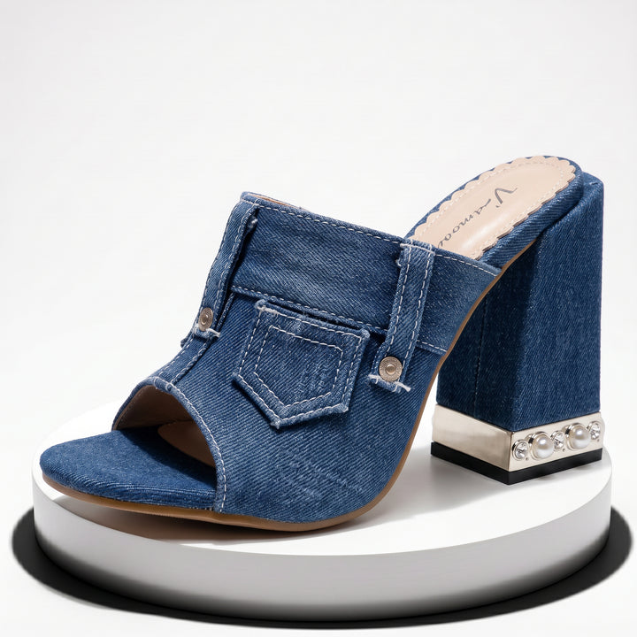 Mandy Denim Block Heel